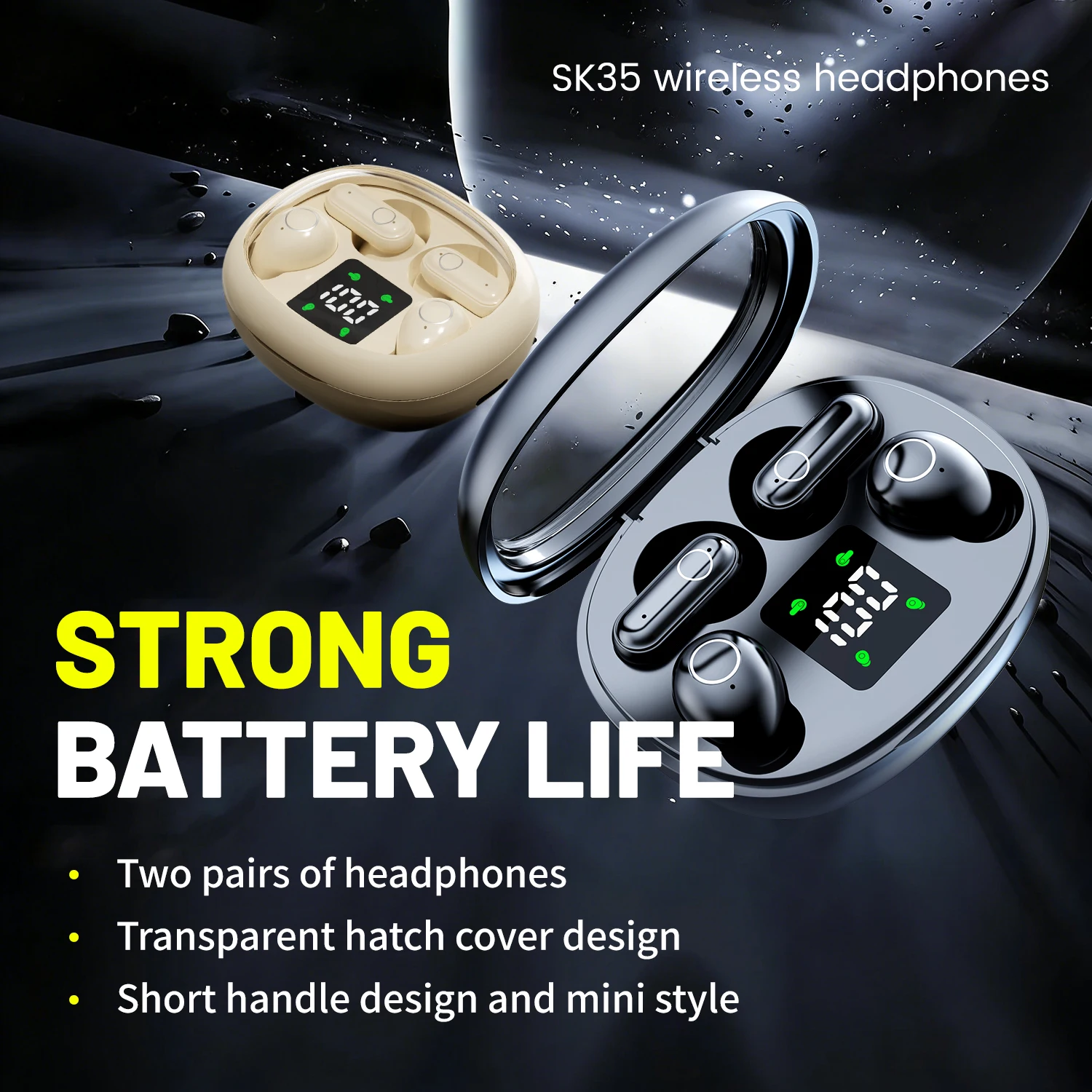2in1 Wireless Bluetooth Earbuds, Mini Invisible Sleep and Sports Earphones, - Image 2
