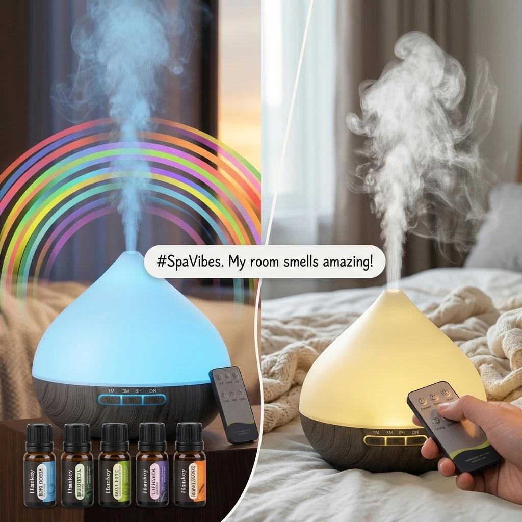 Aromatherapy Humidifier 2-in-1 Ultrasonic Silent Bedroom Atomizer + 7-Color Wood Grain Ambient Light | Smart Sensor Power-Off | USB Portable Desktop Essential Oil Diffuser | Holiday Gift Home Decoration - Image 9