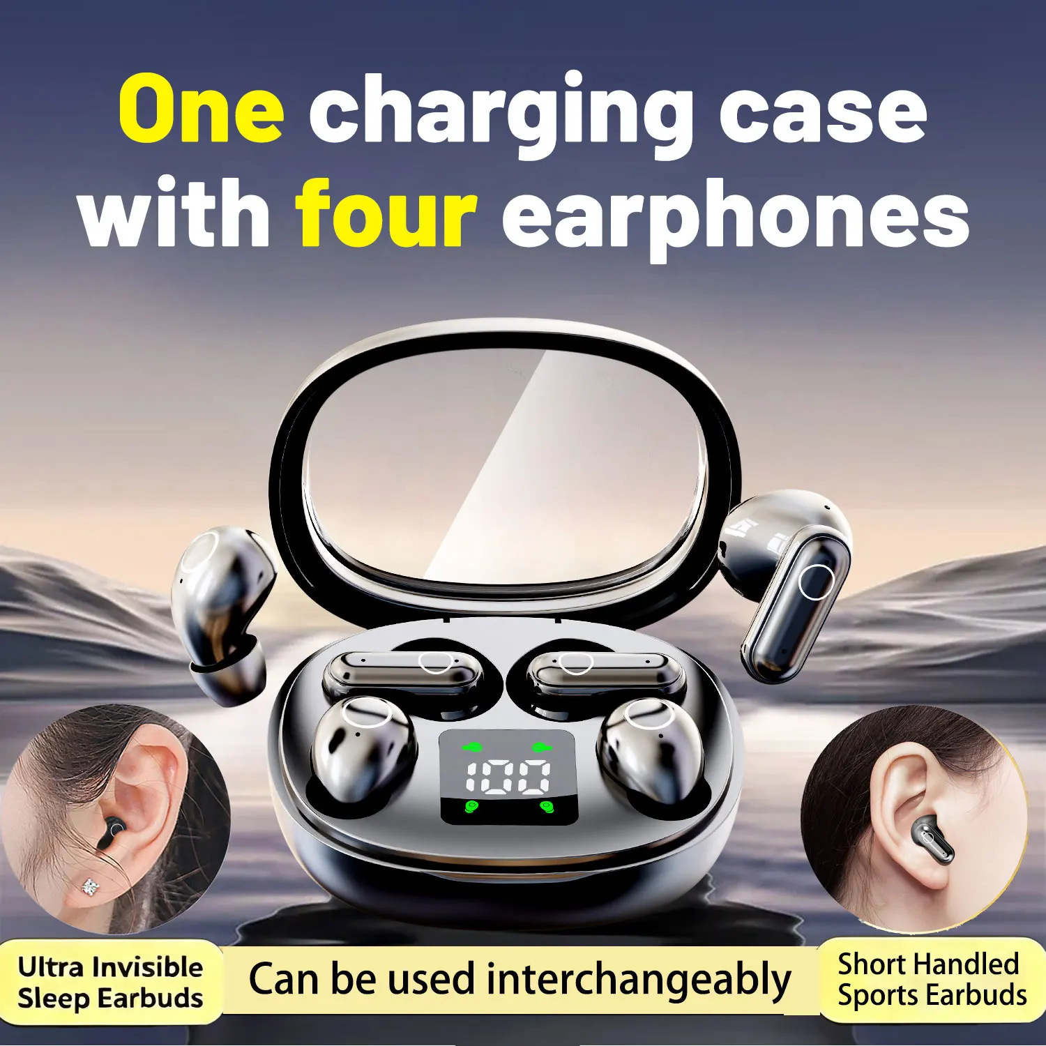 2in1 Wireless Bluetooth Earbuds, Mini Invisible Sleep and Sports Earphones, - Image 1