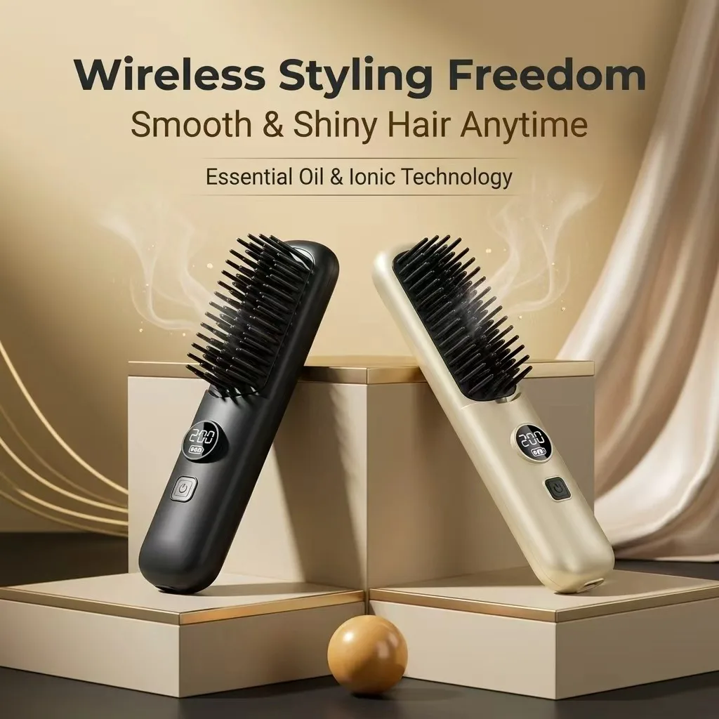 Wireless Ionic Hair Straightener Brush with Essential Oil Hair Care - Image 1