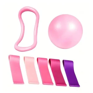 Pilates Kit, 9" Anti-Burst Mini Ball, Yoga Rings for Legs, 5 Resistance Bands