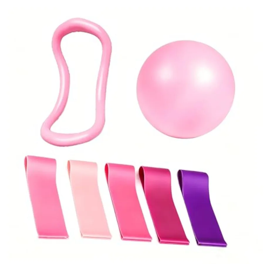 Pilates Kit, 9" Anti-Burst Mini Ball, Yoga Rings for Legs, 5 Resistance Bands - Image 1