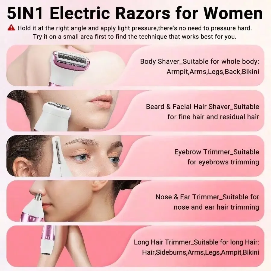 5-In-1 Rechargeable Cordless Electric Shaver For Women - Image 3