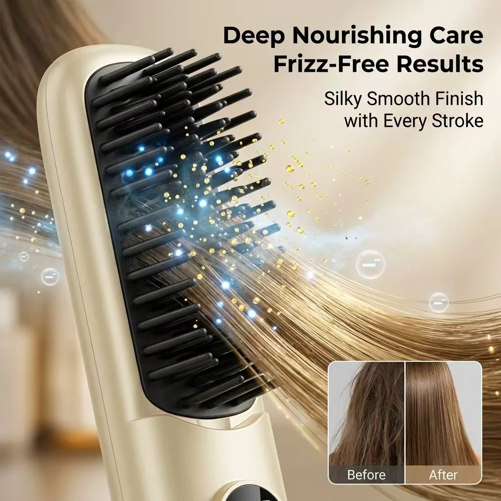 Wireless Ionic Hair Straightener Brush with Essential Oil Hair Care - Image 4