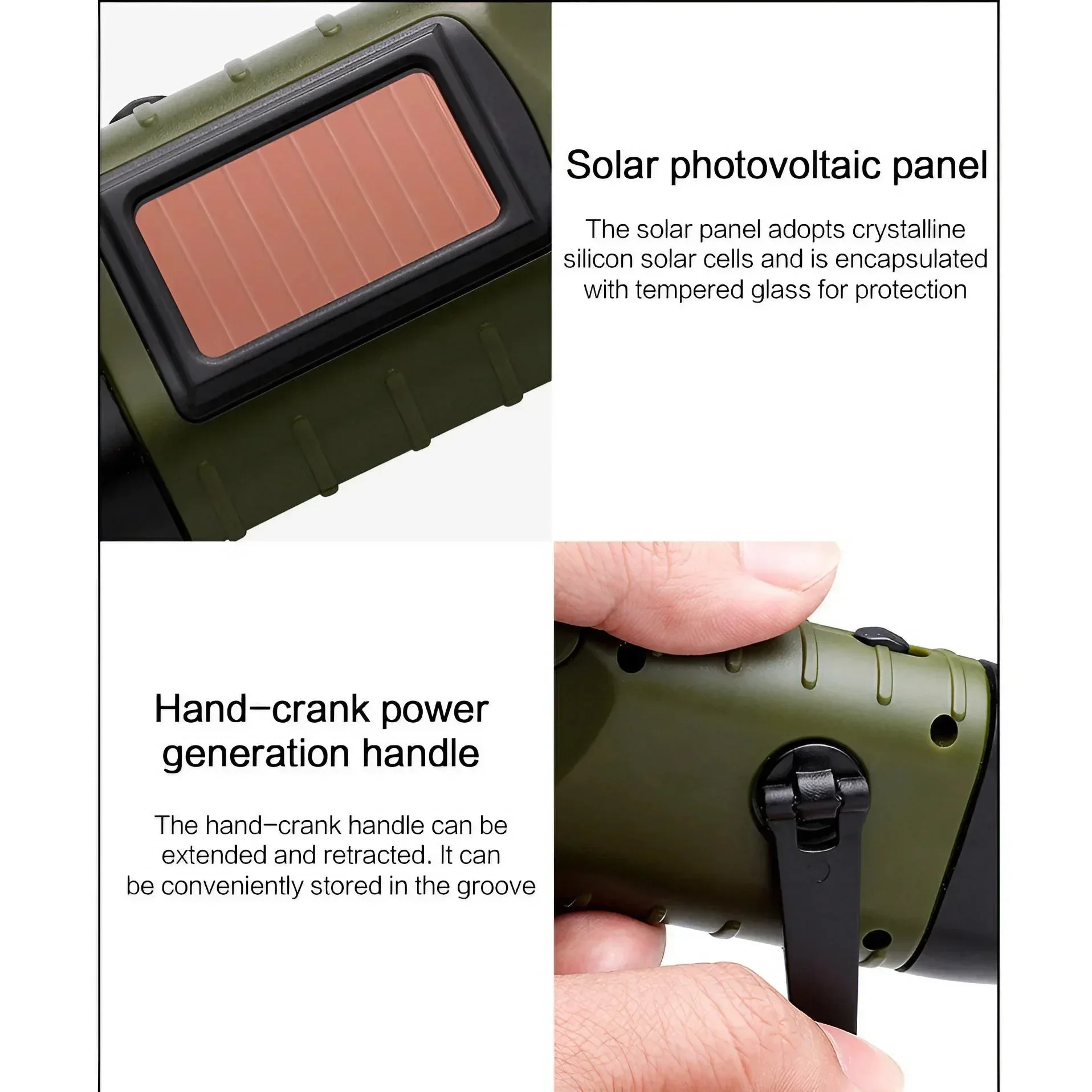 Solar Powered Multifunctional Outdoor Handheld LED Flashlight Emergency Charging Light for Camping Hiking and Adventure Portable for Travel and Emergencies Rechargeable Torch Outdoor Gear - Image 3